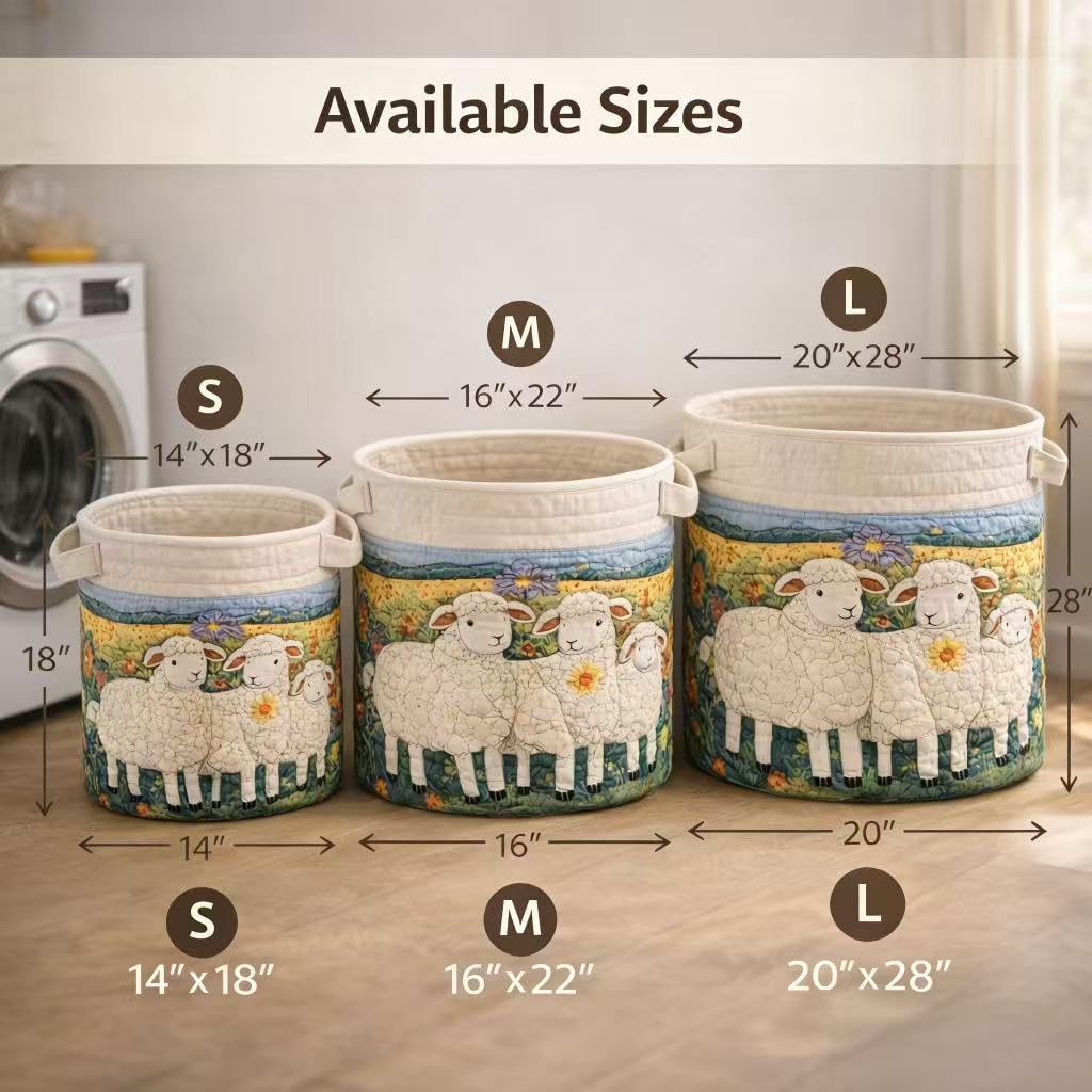 Quilted Laundry Basket With Handles,boho fabric storage basket,multi-functional clothes storage basket，Lightweight and foldable design (Style O, S：14in*18in)