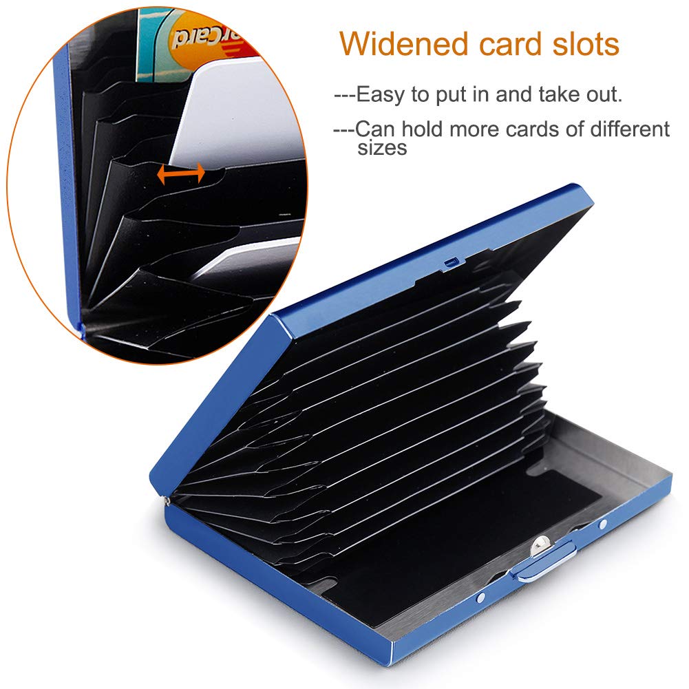 EASTNIGHTS RFID Credit Card Holder Protector Metal Credit Card Wallet Business Card Holder for Men Women Gift Box Package (Blue)
