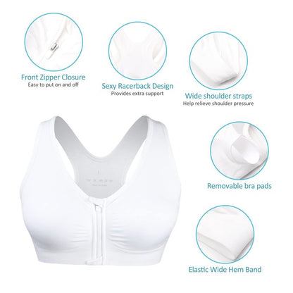 WANAYOU Racerback Sports Bra, Women's Zip Wire-Free Yoga Sports Bra (L:Fit 34C,34,34D,34DD,36B,36C,38A,38B, 3 Pack(Black+Flesh+White))