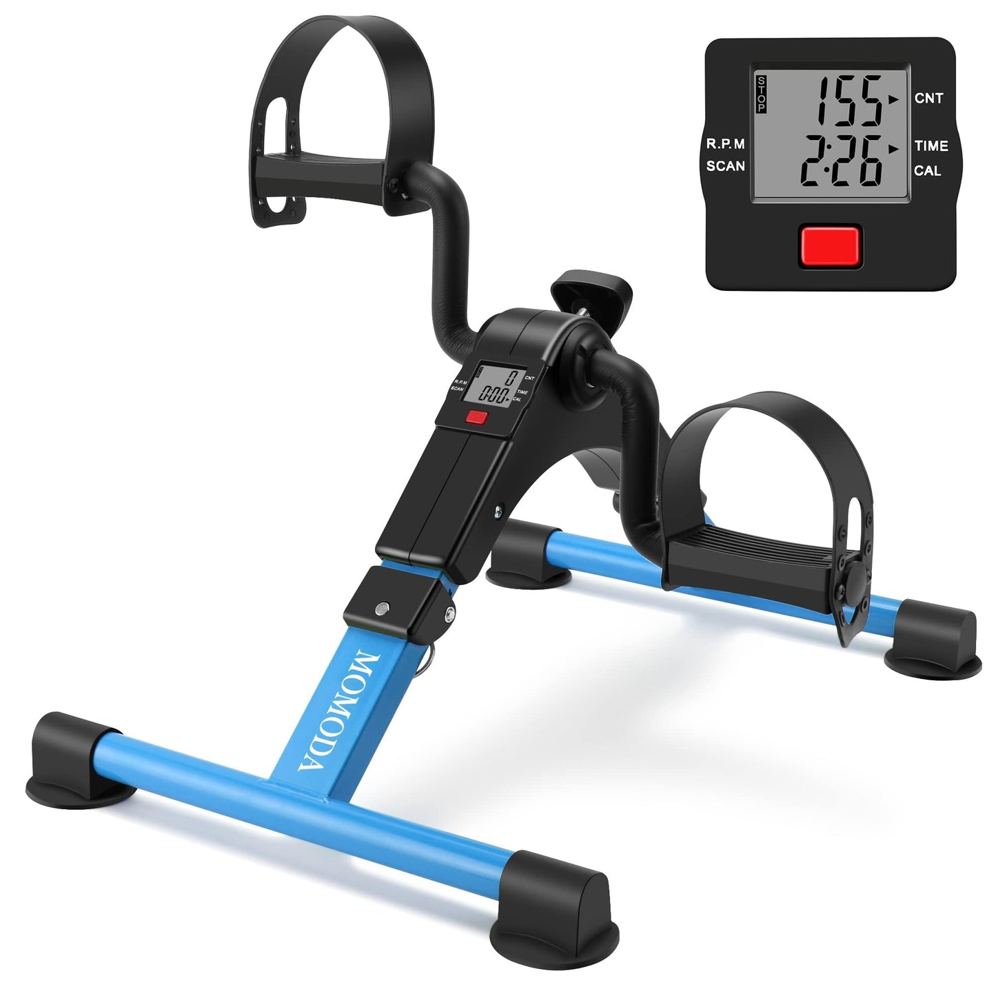 Pedal Exerciser Leg and Arm Exercise Bike with LCD Monitor Foldable (black/blue)