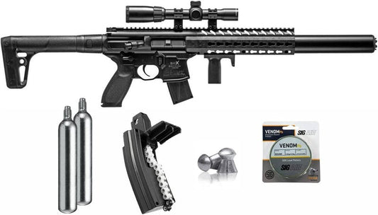 Sig Sauer MCX .177 Cal CO2 Black Air Rifle Bundle - Scope, 2 CO2 Tanks, 30rd Mag & 500 Pellets