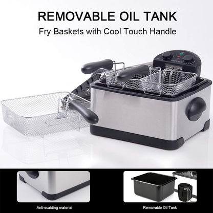 Secura 1700-Watt Stainless-Steel Triple Basket Electric Deep Fryer with Timer Free Extra Odor Filter, 4L/17-Cup, Red