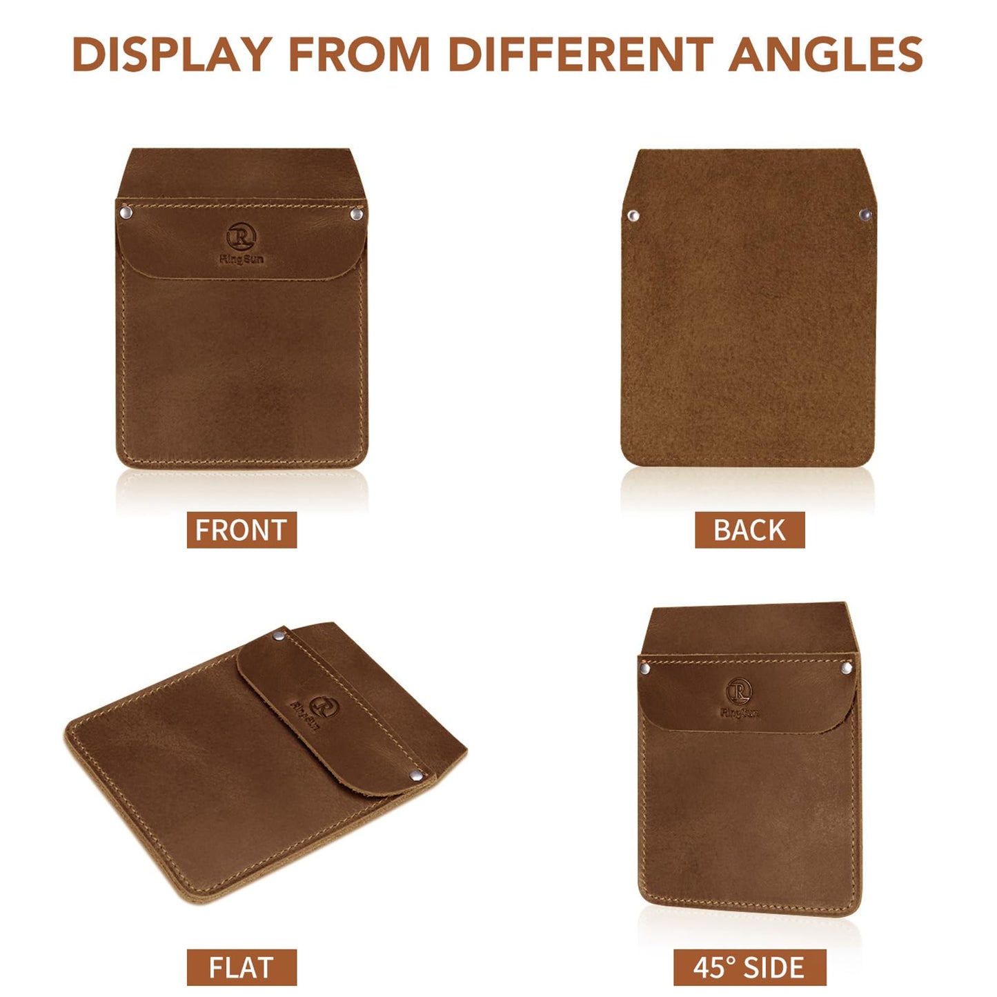 RingSun Genuine Leather Pocket Protector for Men, Handmade Durable Pocket Tool Pouch, Jeans Shirts Pocket Protector for Tools Pens, Update Brown