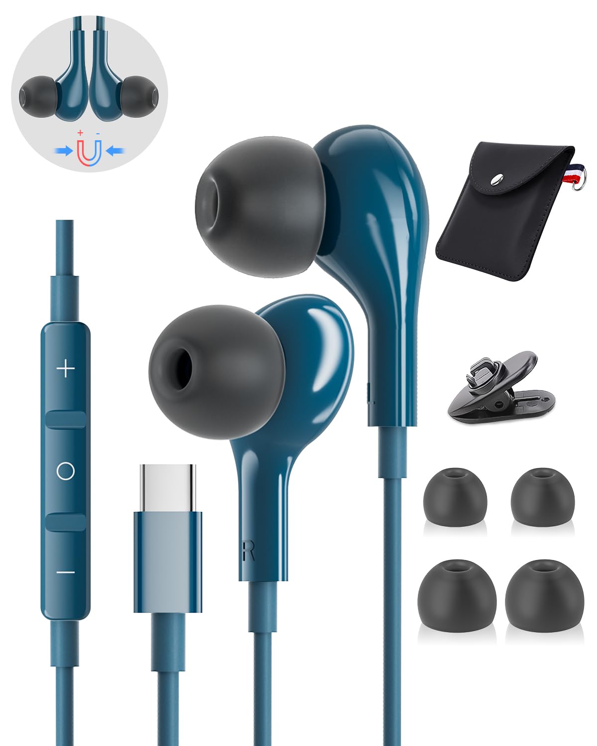 USB C Headphones Wired Earbuds Magnetic in-Ear Headphones C Type for Samsung Galaxy S24 S23 Ultra S25 S22 iPhone 15 16 17 Pro Max iPad Pro with Microphone HiFi Stereo for A56 A54 A35 A54 5g A16