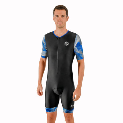 SLS3 Triathlon Suits Mens - Aerodynamic Sleeved Tri Suit Men – Lightweight Trisuit with Premium FX Fabrics - 2 Pockets (Blue Edge, Medium)
