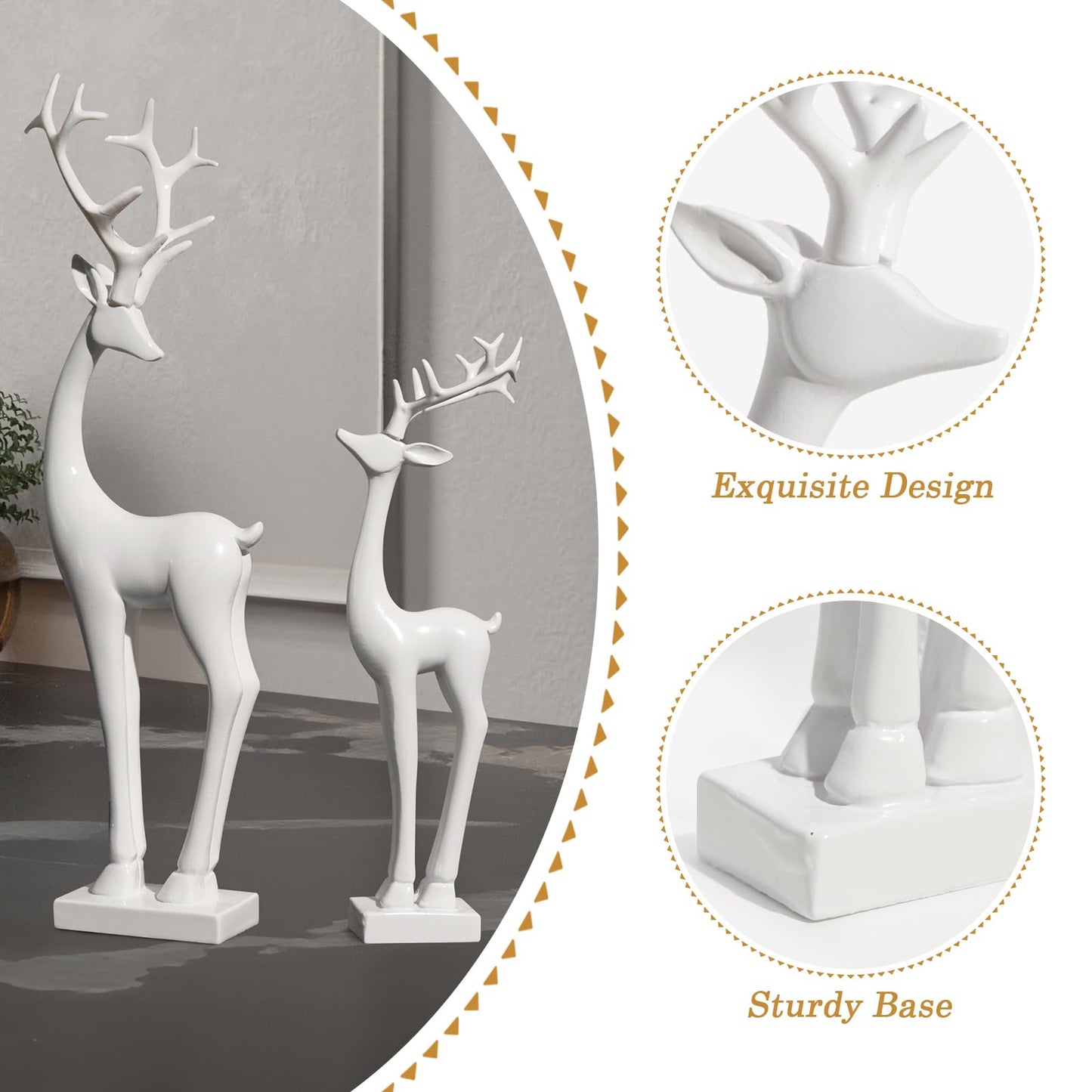 Pawliss Resin Christmas Reindeer Figurines: 2pcs White Christmas Deer Statues, Elegant Accent Winter Deer Table Ornaments, Classic Gifts Xmas Decorations for The Home