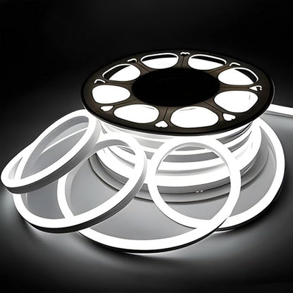 FORT LED Neon Rope Lights White 100FT 30M Flexible AC 110V 120V LED Strip Lights Outdoor Waterproof Plug-Play Neon Strip Lighting Dot Free Connectable Home Commercial Decor Neon Sign ETL FCC
