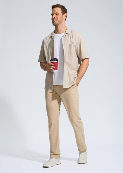 Pudolla Men's Golf Pants Work Dress Comfy Pants Casual Slacks Trousers with Pockets(Khaki 42Wx30L)