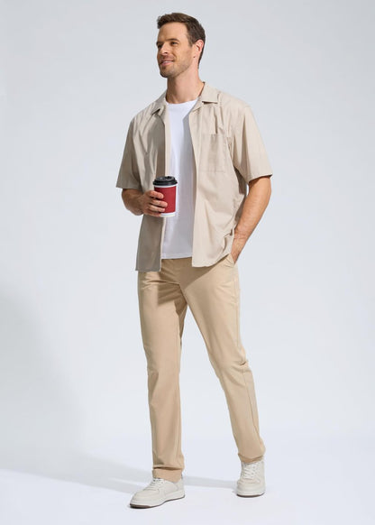 Pudolla Men's Golf Pants Work Dress Comfy Pants Casual Slacks Trousers with Pockets(Khaki 42Wx34L)