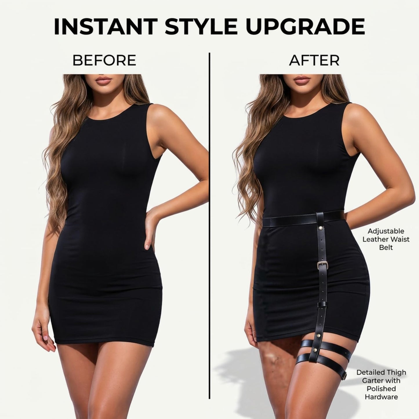 YLZZMDQSZ Leather Thigh Harness, Adjustable Thigh Belt with Alloy Buckle for Women, Black Leg Harness for Fashion Outfits Party Accessories