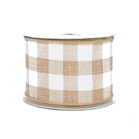 Tan Plaid Wired Edge Ribbon - 2 1/2" x 10 Yards, Mother's Day, Father's Day, Wreath, Rustic Farmhouse, Country Style, Wedding Decoration, Birthday, Anniversary, Gift Bows, DIY, Crafts, Fall, Christmas