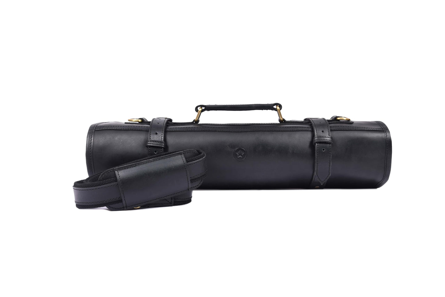 Leather Knife Roll Storage Bag, Elastic and Expandable 10 Pockets, Adjustable/Detachable Shoulder Strap, Travel-Friendly Chef Knife Case (Pitch Black, Leather)