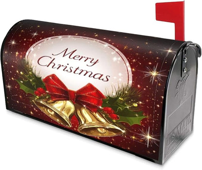 Festive Magnetic Mailbox Cover Christmas Bell Pattern Outdoor Mailbox Protector Holiday Seasonal Decorative Garden Yard Home Standard Size 21 x 18 Inch