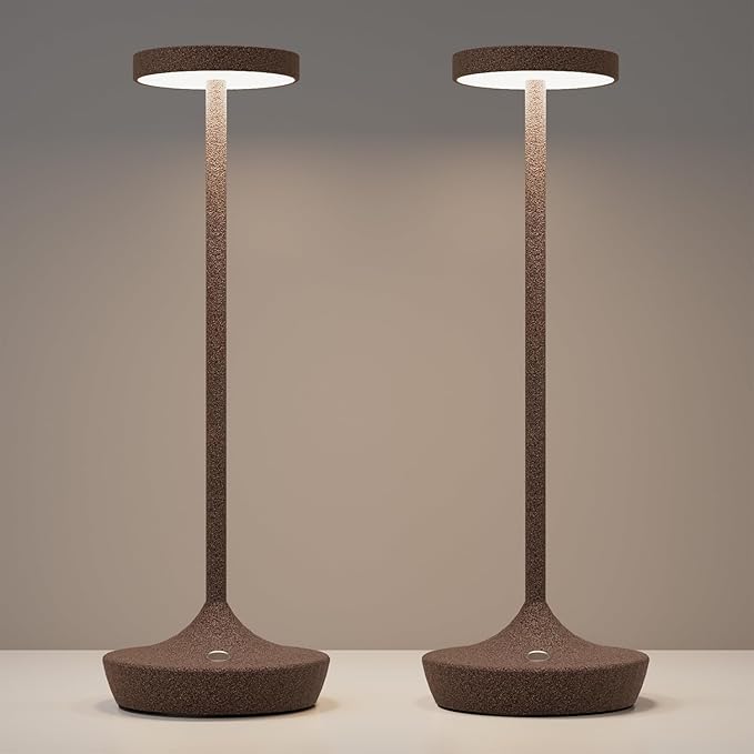 Cordless Table Lamp Rechargeable - 6000mAh LED Battery Operated Table Light - Portable Touch Dimmable Outdoor Waterproof Table Lamps for Patio Restaurant Dining (2 Rust)