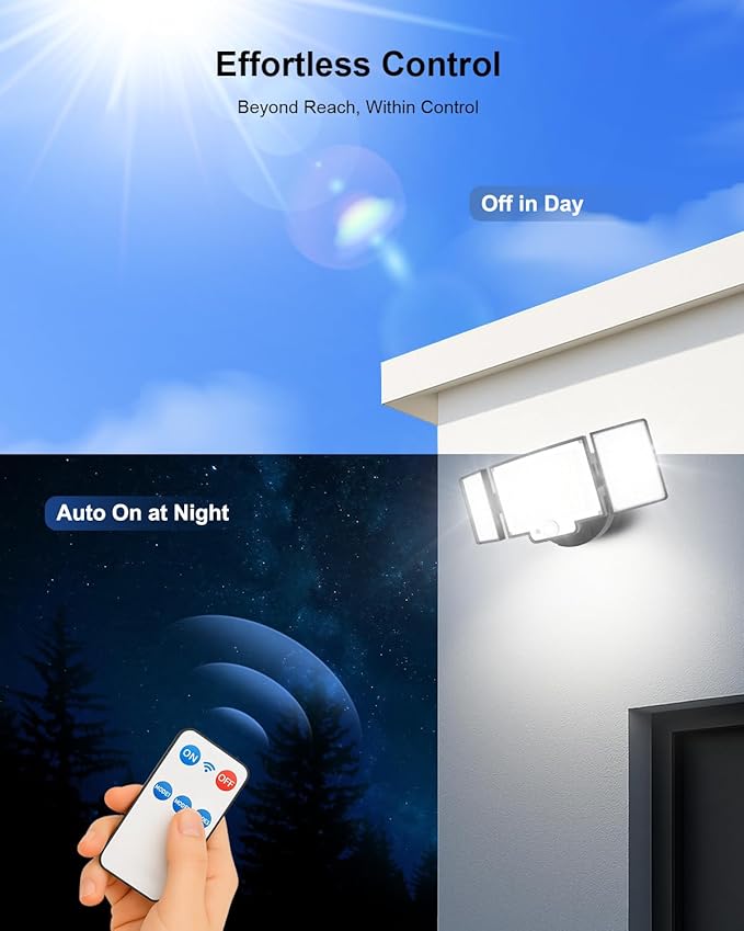 LED Security Lights Motion Sensor,188 LEDs 4200LM Dusk to Dawn Hardwired Flood Lights Outdoor with 3 Modes Remote Control,IP65 Waterproof Motion Sensor Lights, for Garage,Yard,Porch 2 Pack
