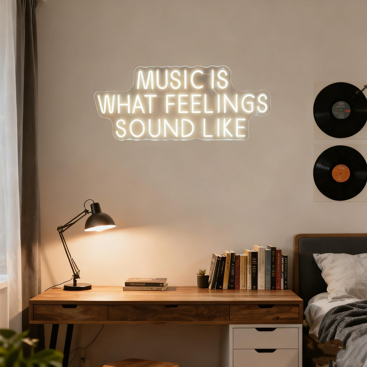 Music Is What Feelings Sound Like Neon Sign For Wall Decor Warm White Letter Neon Light Recording Studios Live Music Neon Light Sign LED Word Light for Studio Concert Bar Bedroom Decoration