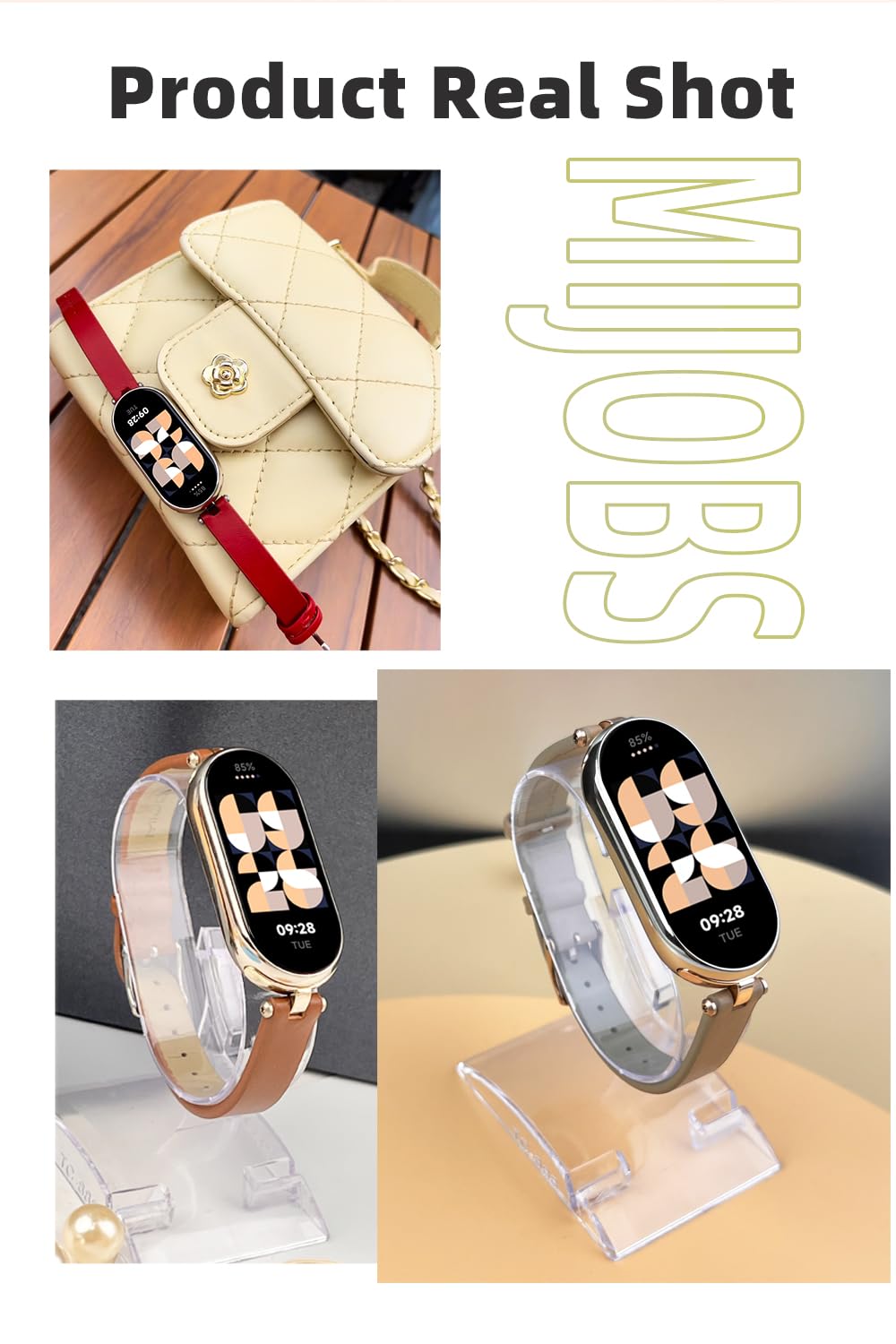 MIJOBS Strap for Xiaomi Mi Band 10/9/8 Genuine Leather Replacement Straps for Mi Fit Band 9 Breathable SmartWatch Straps Wristband Bracelet