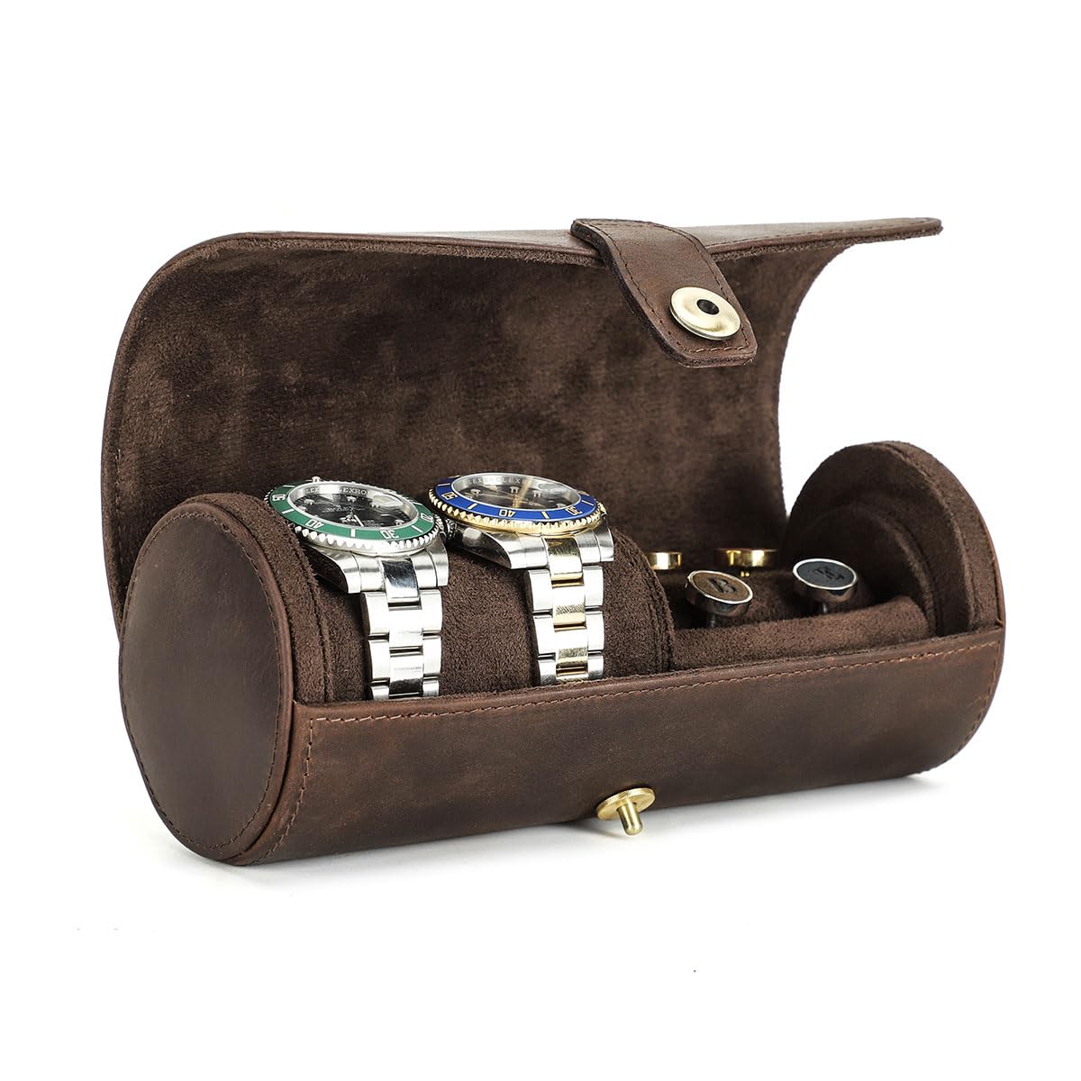 CONTACTS Full Grain Leather Watch Case Cufflink Box with Pad Tie Case Travel Multifunction Jewelry Accessories Organizer Storage Roll