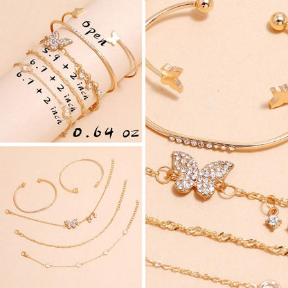 IFKM 6 PACK (24 PCS) Boho Gold Chain Bracelets Set for Women, 14K Gold Plated Multiple Layered Stackable Open Cuff Wrap Bangle Adjustable Link Italian Cuban Jewelry for Women Gift