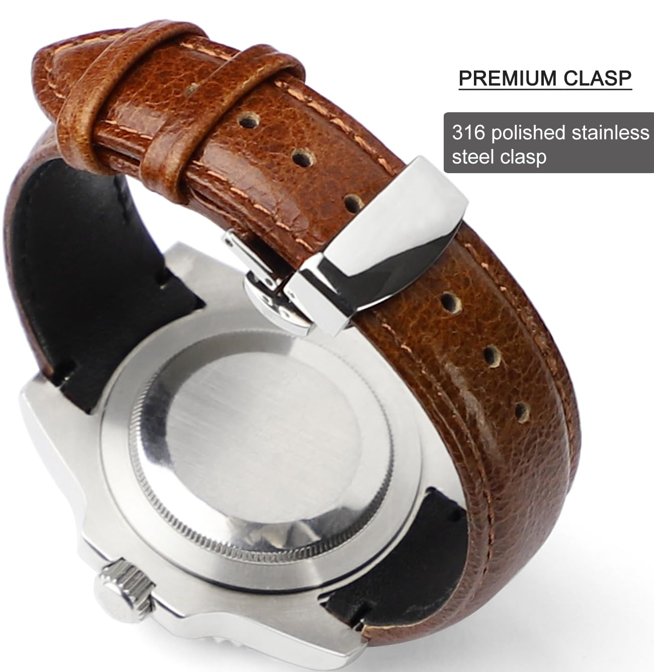 Sight Focus 20mm Curved End Retro Leather Watch Band for Rolex Submariner 40mm,Daytona 40m,GMT-Master 40mm,Yacht-Master 40mm,Explorer I Vegetable Watch Strap Replacement (Style 2 Brown, 20mm)