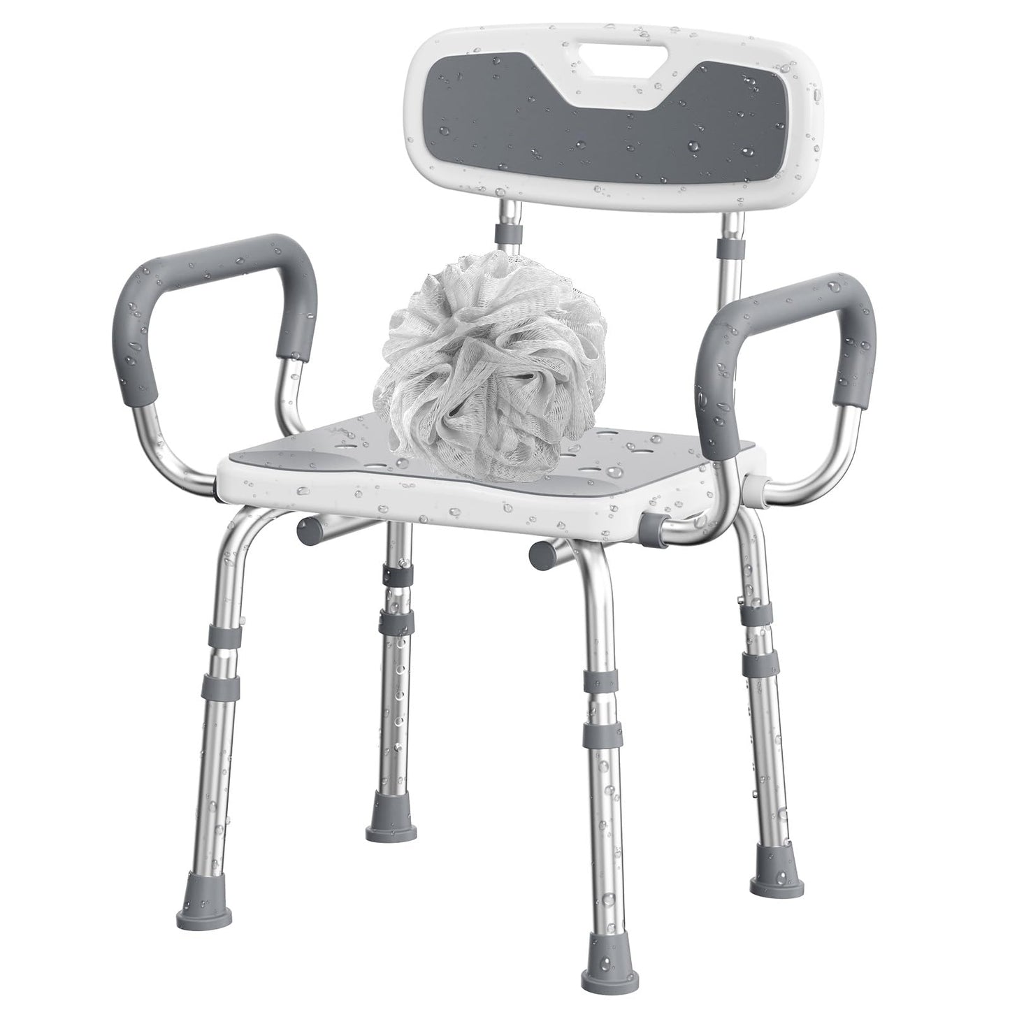 UNILEAF Shower Chair For Inside Shower With Arms And Back, Adjustable Height Shower Chair For Elderly And Disabled Adults, 450 Lb Capacity, Non-Slip Shower Seat, Aluminum, White