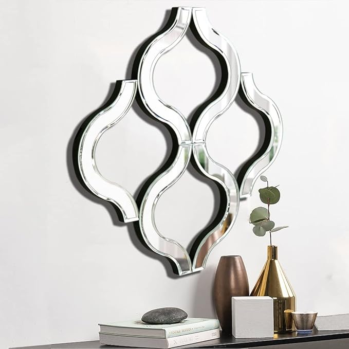 DMDFIRST Arc-Shaped Decorative Wall Mirror Silver Color 20”x20” Large, Exquisite Bevelled Gorgeous Glam Accent Decor Mirror, Unique Modern Fashion Hand Craft Mirror Wall Decor Chic Mirror