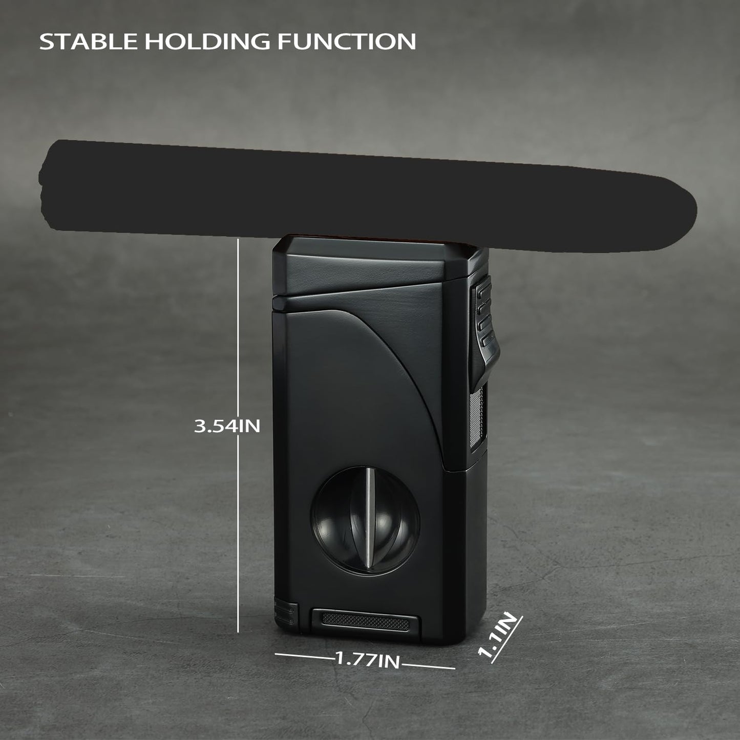 All in One Triple Jet Flame Butane Torch Lighter, Built-in Cutter, Cutter V Cut, Punch, Holder Function, Draw Enhancer Tool, Refillable and Adjustable Windproof Lighter. Black(Sold Without Gas)