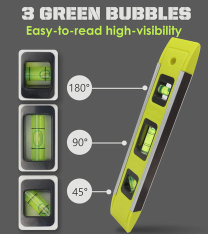 DIFFLIFE Level & Tool Magnetic Aluminum Reinforced Torpedo Level, 9", Green (1PCS)