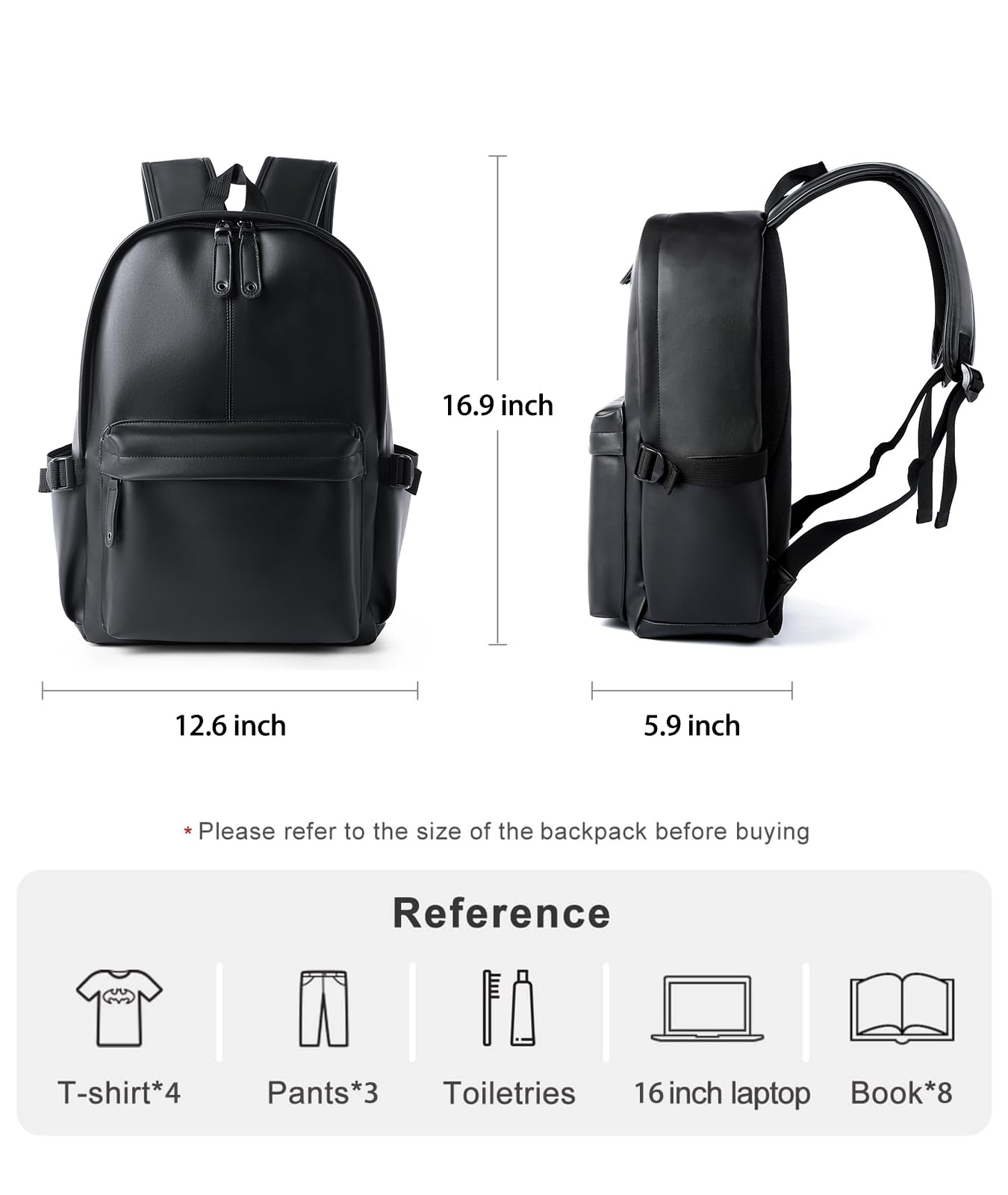 MATE ELAN Pu Leather Laptop Backack For Men Women Classic Water-Resistant Purse Airplane Travel Backpacks Work Business Bag Black