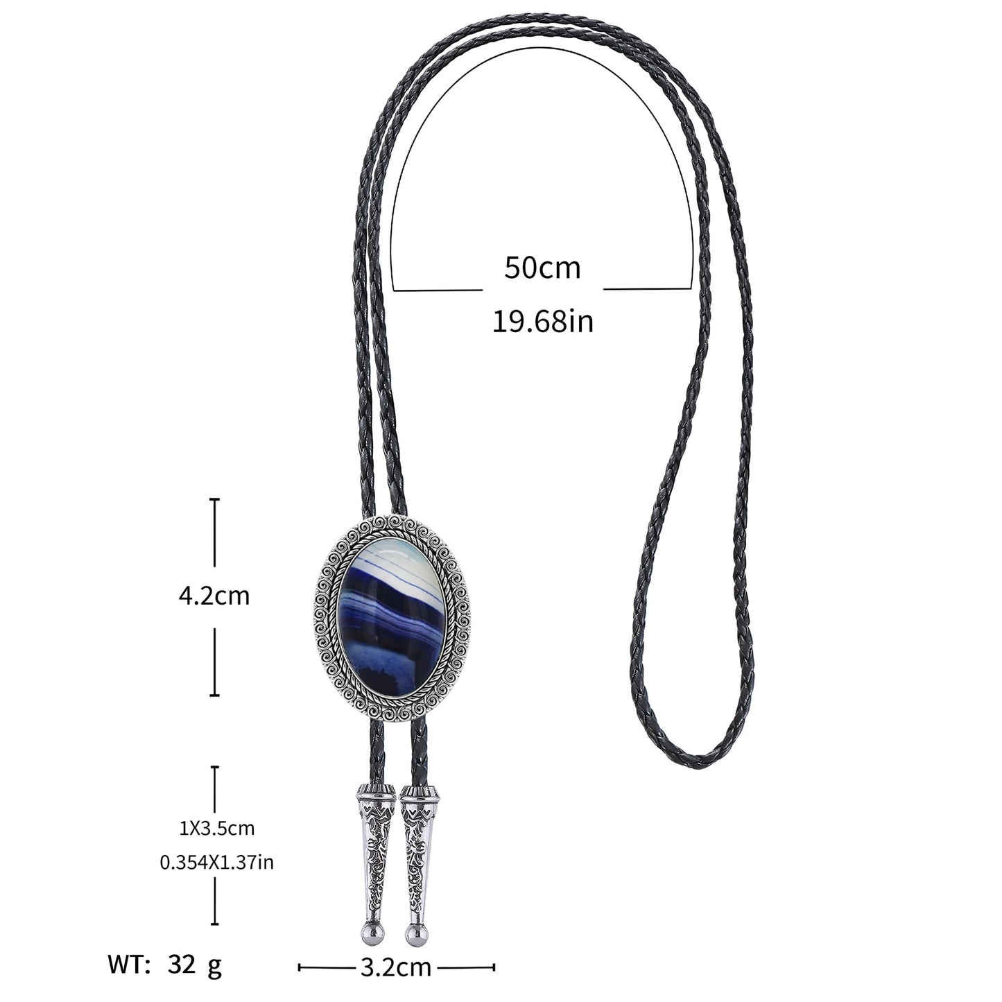 GelConnie Blue Bolo Tie for Men Western Cowboy Tie Necklace Silver Bolo Tie Leather Necktie Halloween Tie Accessories for Women