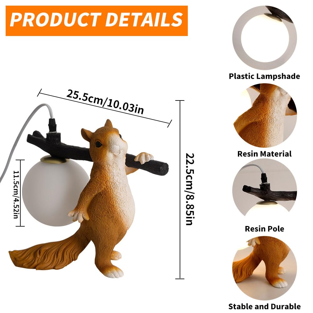 MUMENG Cute Table Lamp, Squirrel Shape Animal Lamp for Bedroom, Resin Unique Table Lamp Kids Desk Lamp for Living Room, Home Decor, Gift (Squirrel Shape)