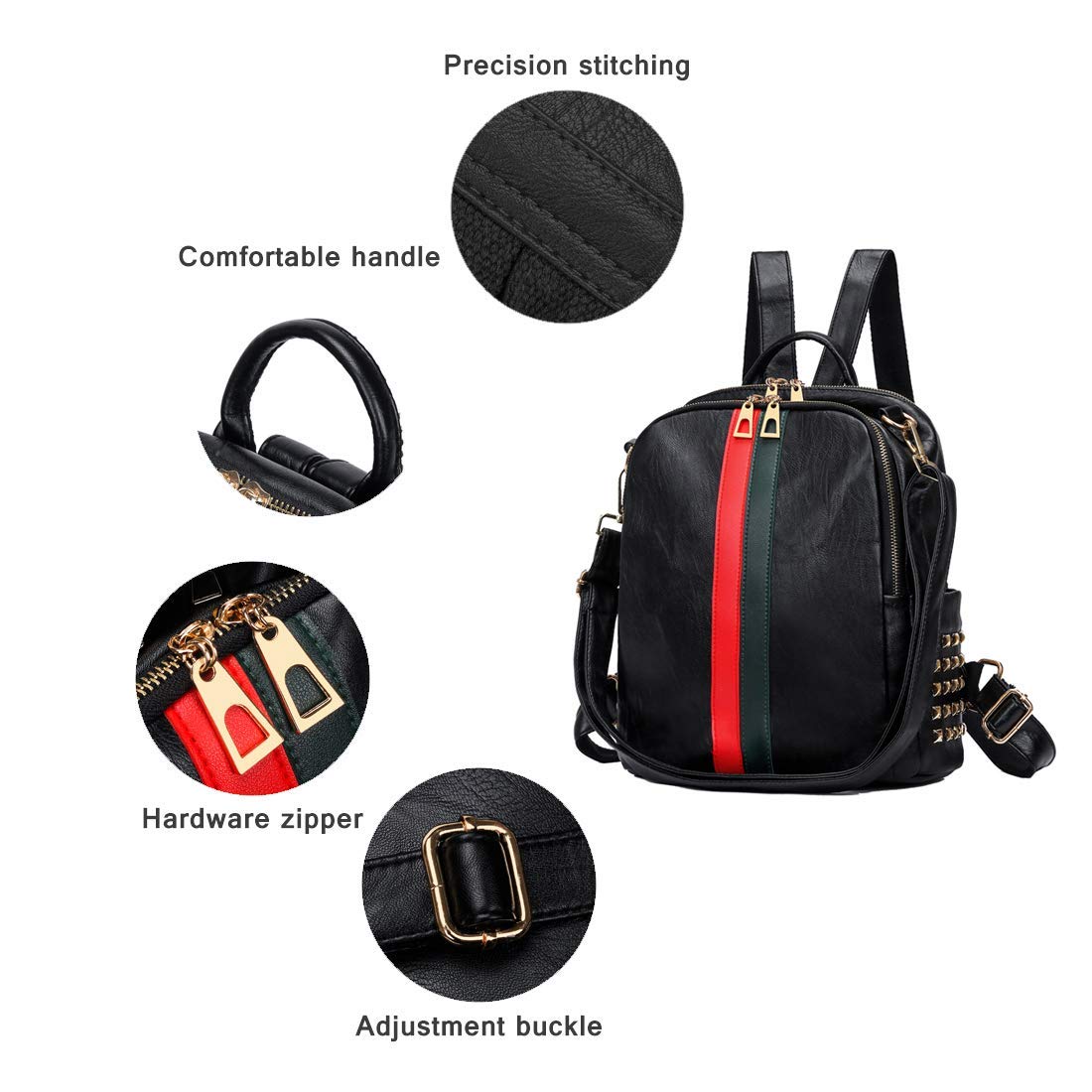 Lowille Backpack Purse For Women Mini PU Leather Rucksack Fashion Small Daypack Travel Shoulder Bag Tote Handbag (Big Black)