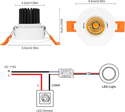 inShareplus 2 Inch LED Downlight, 3W Recessed Lighting COB Dimmable, 3000K Warm White, CRI80, Ceiling Lights with LED Driver, 6 Pack