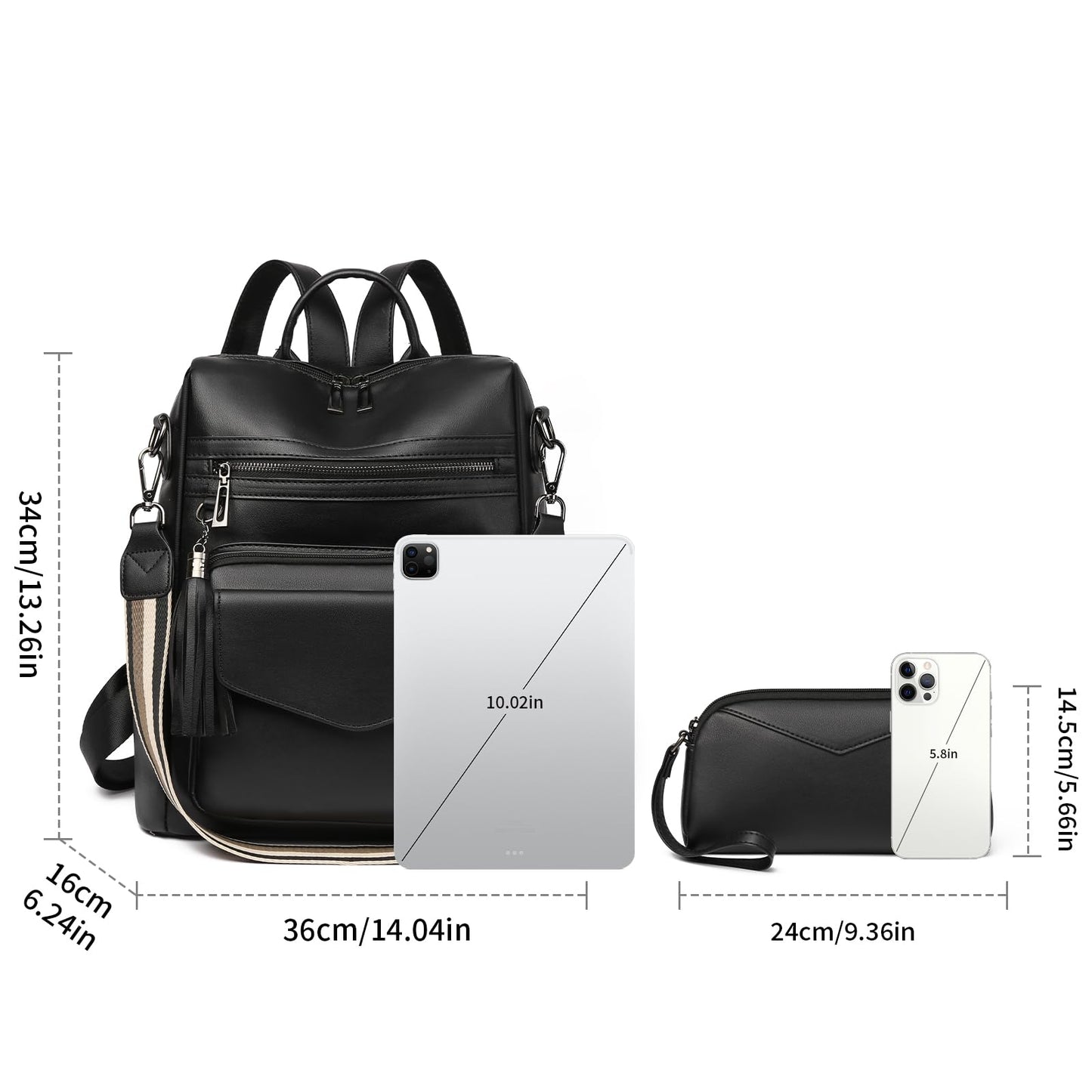 GAEKEAO Backpack Purse for Women Fashion Leather Designer Travel Backpack Purses Convertible Shoulder Bag with Wristlet (Shiny Black)