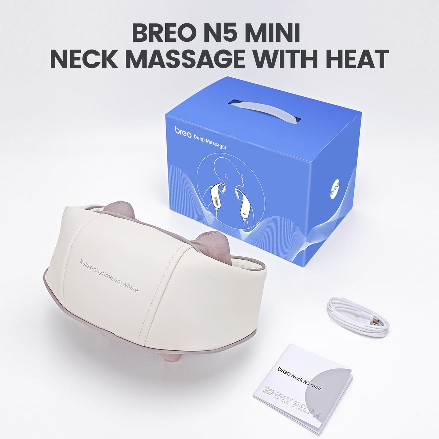Breo N5 Mini Neck Massager with Heat, Electric Massager for Neck & Shoulder, Shiatsu Shoulder Massager