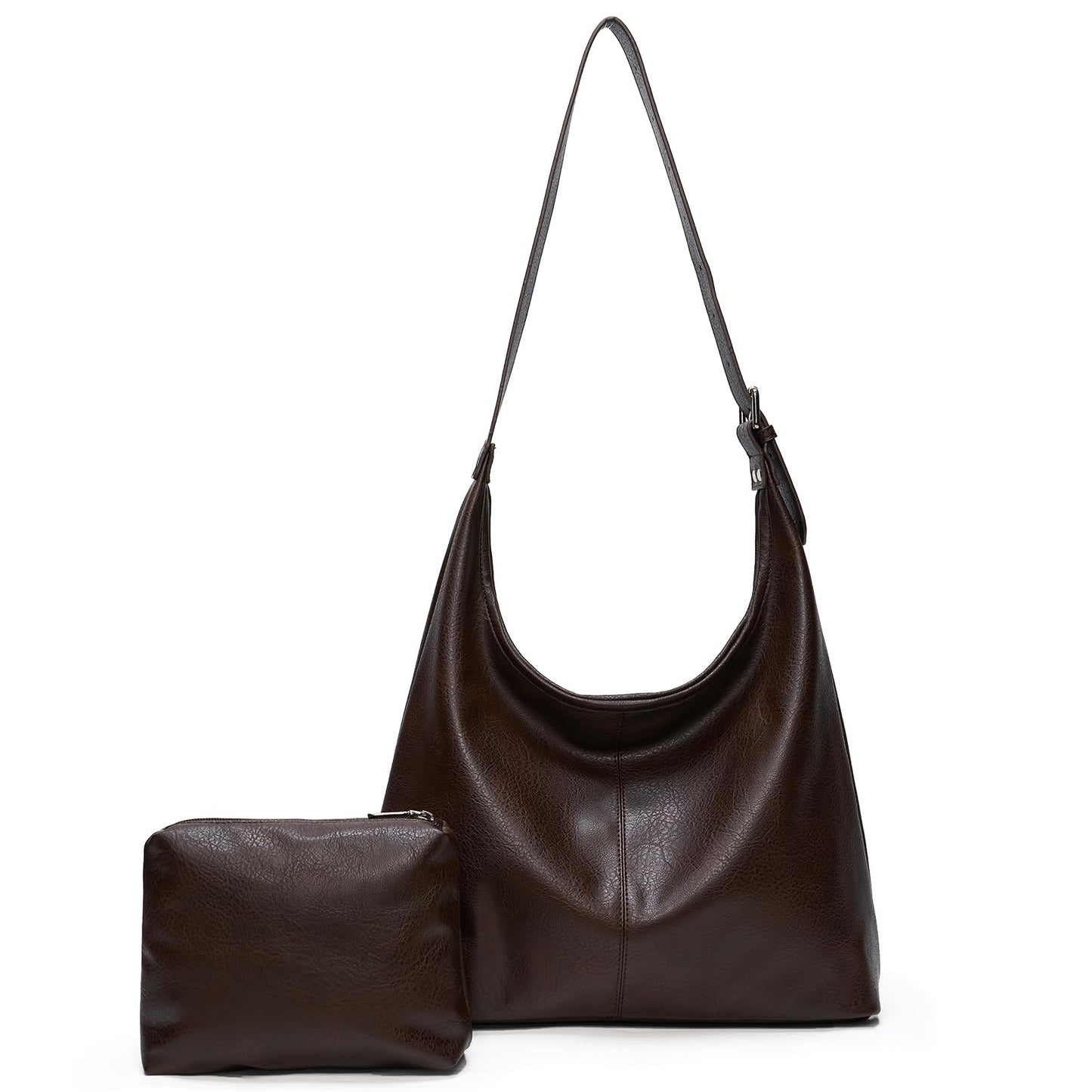 Hobo Bag for Women, Soft Vegan Leather Slouchy Shoulder Tote Purse with Matching Pouch, Adjustable Strap & Magnetic Closure Brown