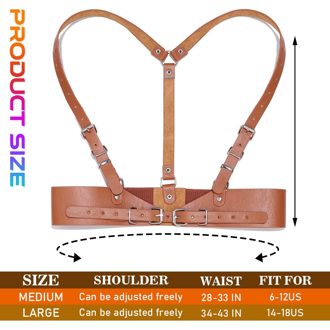 CLOACE Punk Waist Belt Gothic Black Leather Wide Waist Belts Elastic Cosplay Halloween Body Chain Accessory for Women (brown)