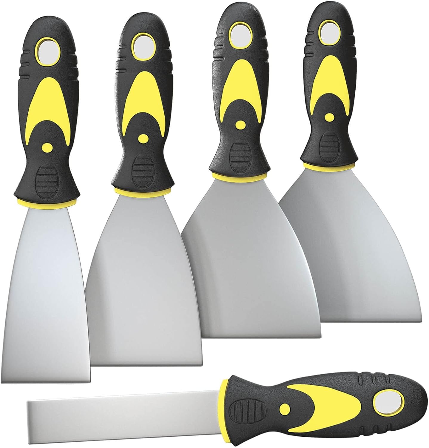 5-Piece Putty Knife Set, 1–5 Inch Scraper and Spackle Knives, Durable Paint Scrapers for Drywall Repair, Wallpaper Removal, Mud and Plaster Scraping