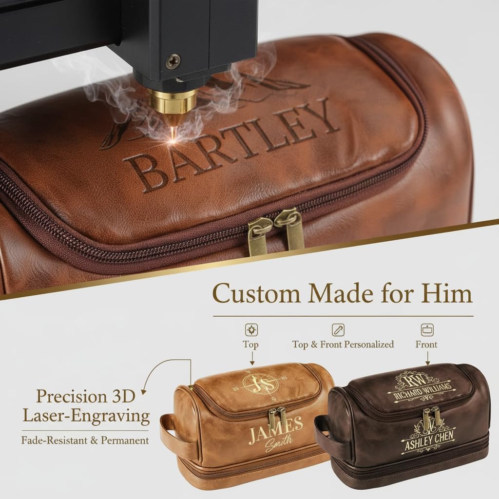 ENQU Personalized Toiletry Bag for Men, Father Day Gifts for Dads, Gifts for Men, Custom Large Leather Travel Toiletry Bag, Graduation Gifts for Men Him, Groomsmen, Birthday, Anniversary, Christmas