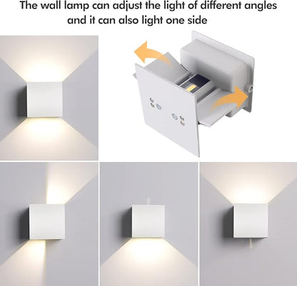 12W 2Pack Outdoor Wall Lights Exterior/Interior,LED White Outdoor Wall Sconces Light Fixtures Modern,IP65 Waterproof Square Aluminum Wall Lamps, Up and Down Lights 3000K Warm Lights