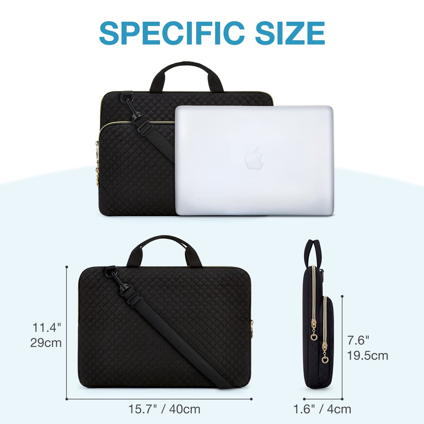 BAGSMART 15.6 Inch Laptop Sleeve Case Compatible with MacBook Pro 16 Inch,15.6 Inch HP,Dell,Acer Aspire,Asus Notebook, Protective Laptop Bag for Women with Shoulder Strap,Pocket,Handle, Black