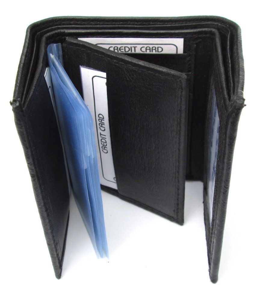 Dangerous Threads Mens Black Leather Wallet Lamb Classic Trifold 731