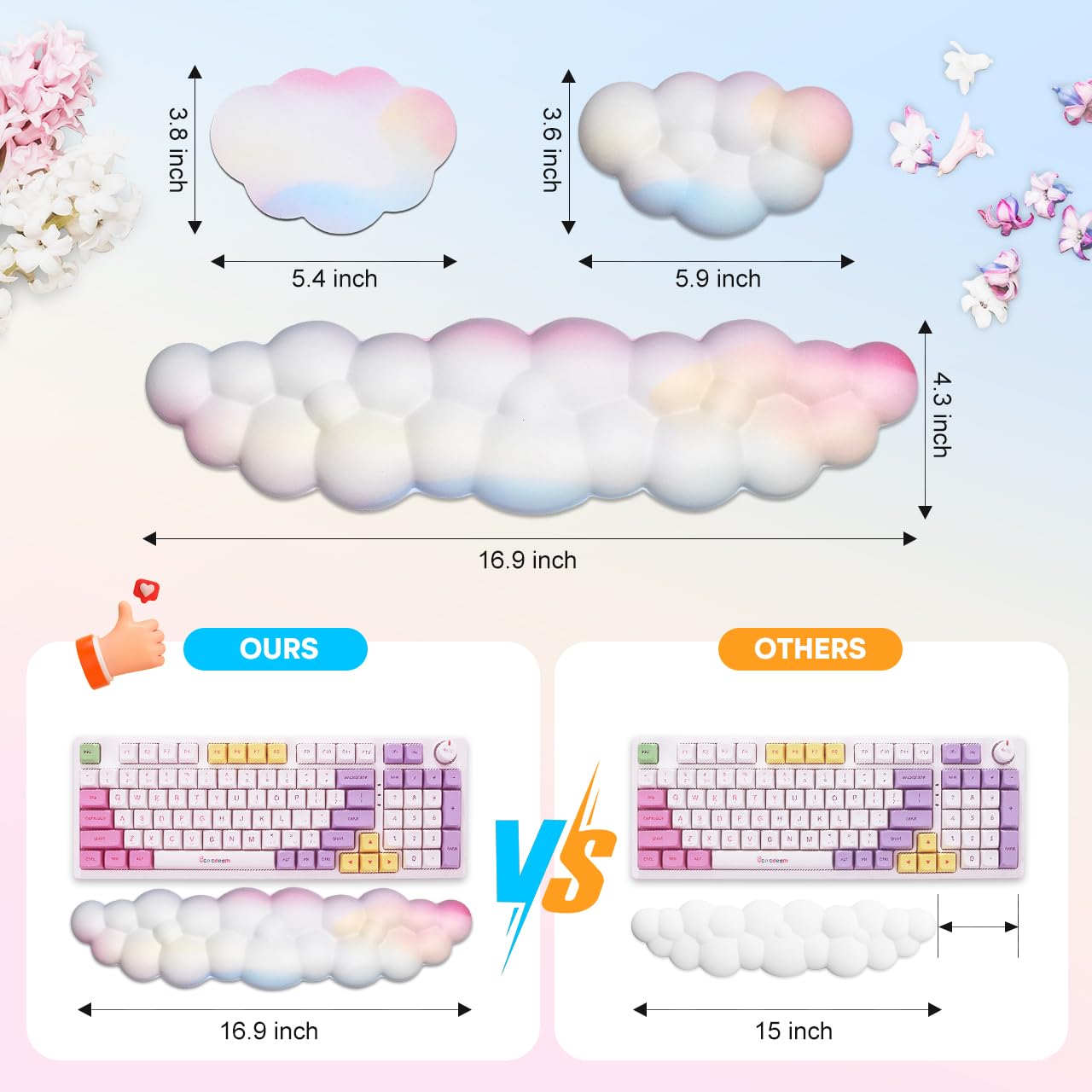 JIKIOU Upgrade Leather Cloud Keyboard Wrist Rest, Cloud Wrist Rest with Non-Slip PU Base, Comfortable Memory Foam Wrist Rest for Computer Laptop Mac Gaming Office and Pain Relief Christmas Wish Gift
