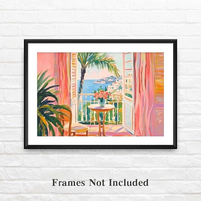 Yesad Matisse Wall Art Prints, Vintage Canvas Wall Art Colorful Poster Pictures Henri Matisse Style Pink Wall Décor for Living Room Bedroom Farmhouse Decorations (Unframed,18”x12”, Balcony)