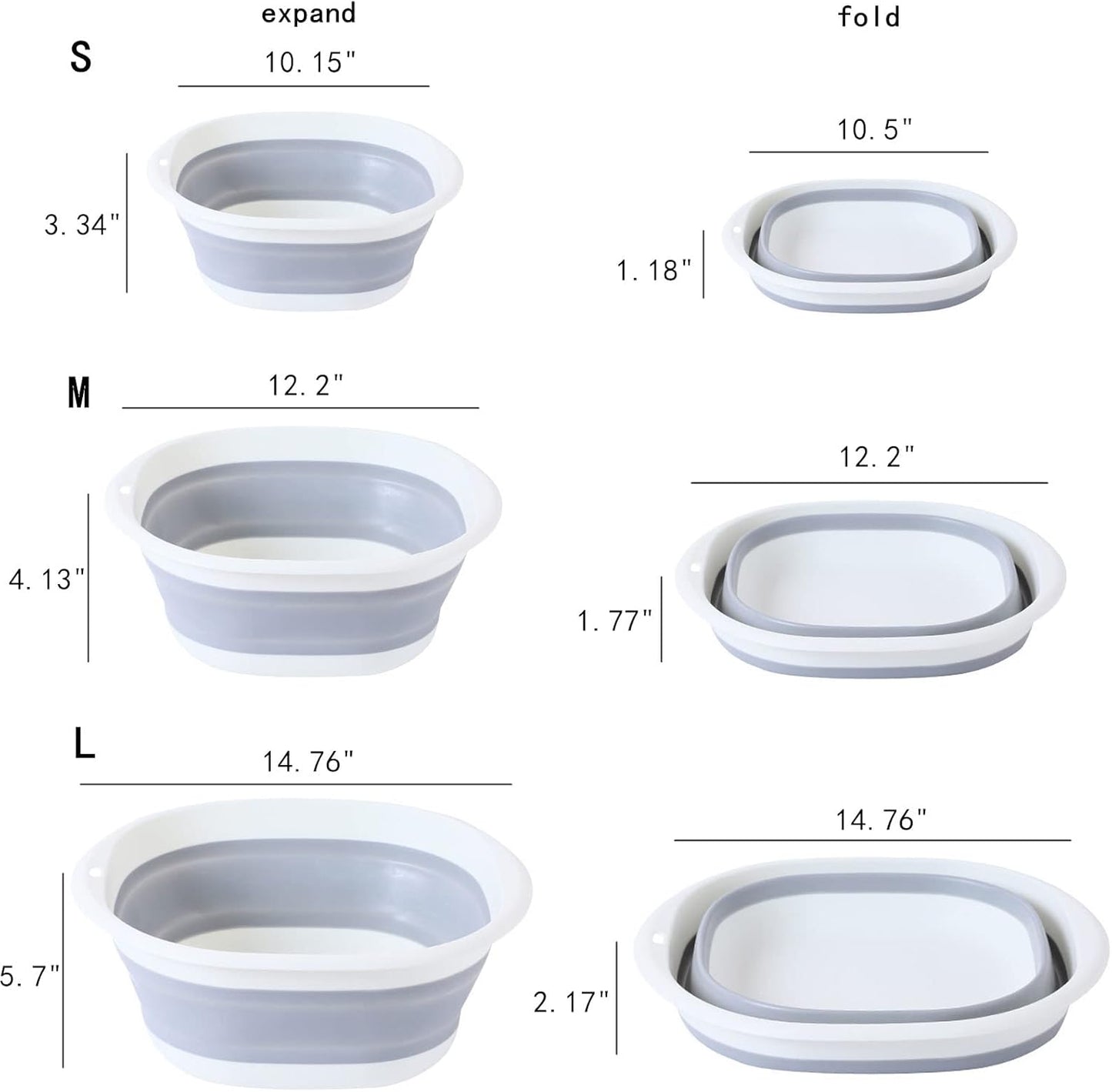 Multipurpose Foldable Collapsible Washbasin Lightweight Portable Basin, Collapsible Basin for Camping Sink and RV Sinks (Set of 3, S,M,L)