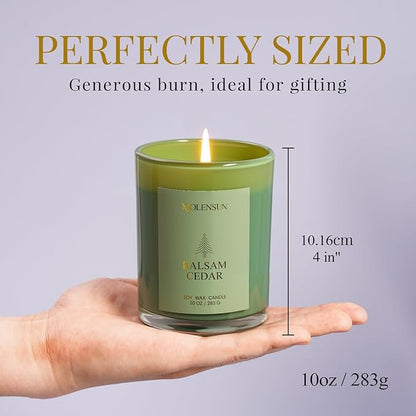 Balsam Cedar Candle, 10oz Soy Scented Candle for Home, Christmas Birthday & Holiday Gifts for Women & Men, Long Lasting 50+ Hour Clean Non-Toxic Burn, Elegant Winter & Christmas Festive Home Decor