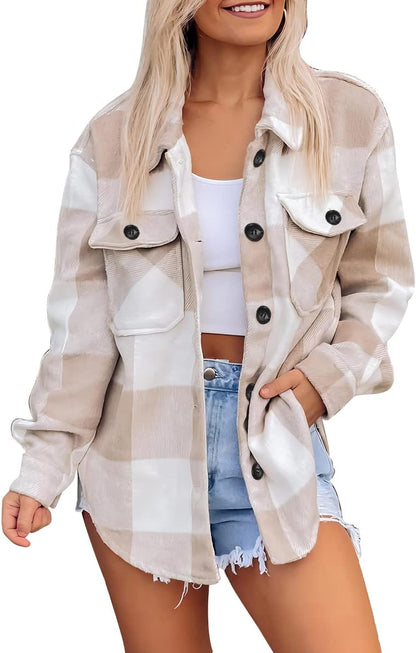 AUTOMET Womens Fall Outfits Fashion Clothes Shackets Flannel Plaid Button Down Long Sleeve Shirts Jackets