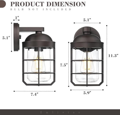 Emliviar Farmhouse Wall Mount Outdoor Lighting, Nautical Exterior Light Fixture Metal with Clear Glass, Outside Light in Oil Rubbed Bronze Finish for Garden & Porch, GE255BL ORB
