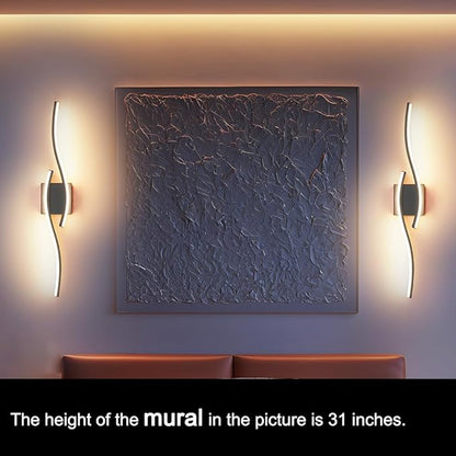 Modern Hardwired Wall Sconce Set of 2, LED Black Wall Light with Remote Control, RC Dimmable LED Wall Light Indoor, Wall Decor for Hallway Bedroom Living Room TV Wall, 27.56" in, Timer, Memory