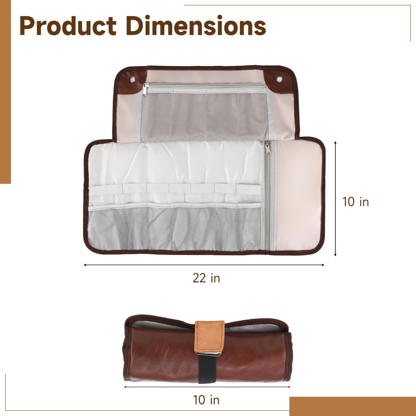 NIMBLOOM Roll Up Toiletry Bag for Men - Waterproof Compact Travel Organizer with 13 Pockets, PU Leather Bathroom Roll for Shaving Kit & Hygiene Essentials, Portable Toiletry Bag